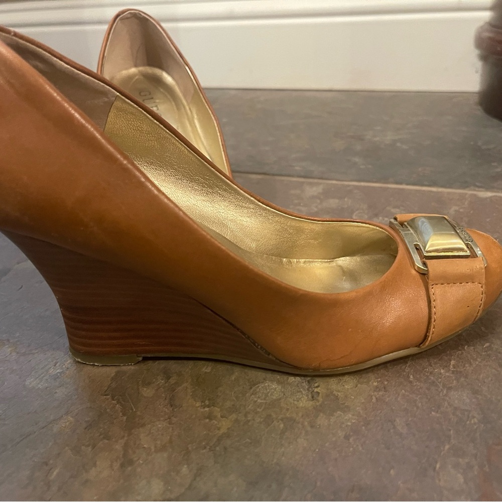 Brown Leather GUESS Wedges Size 6.5